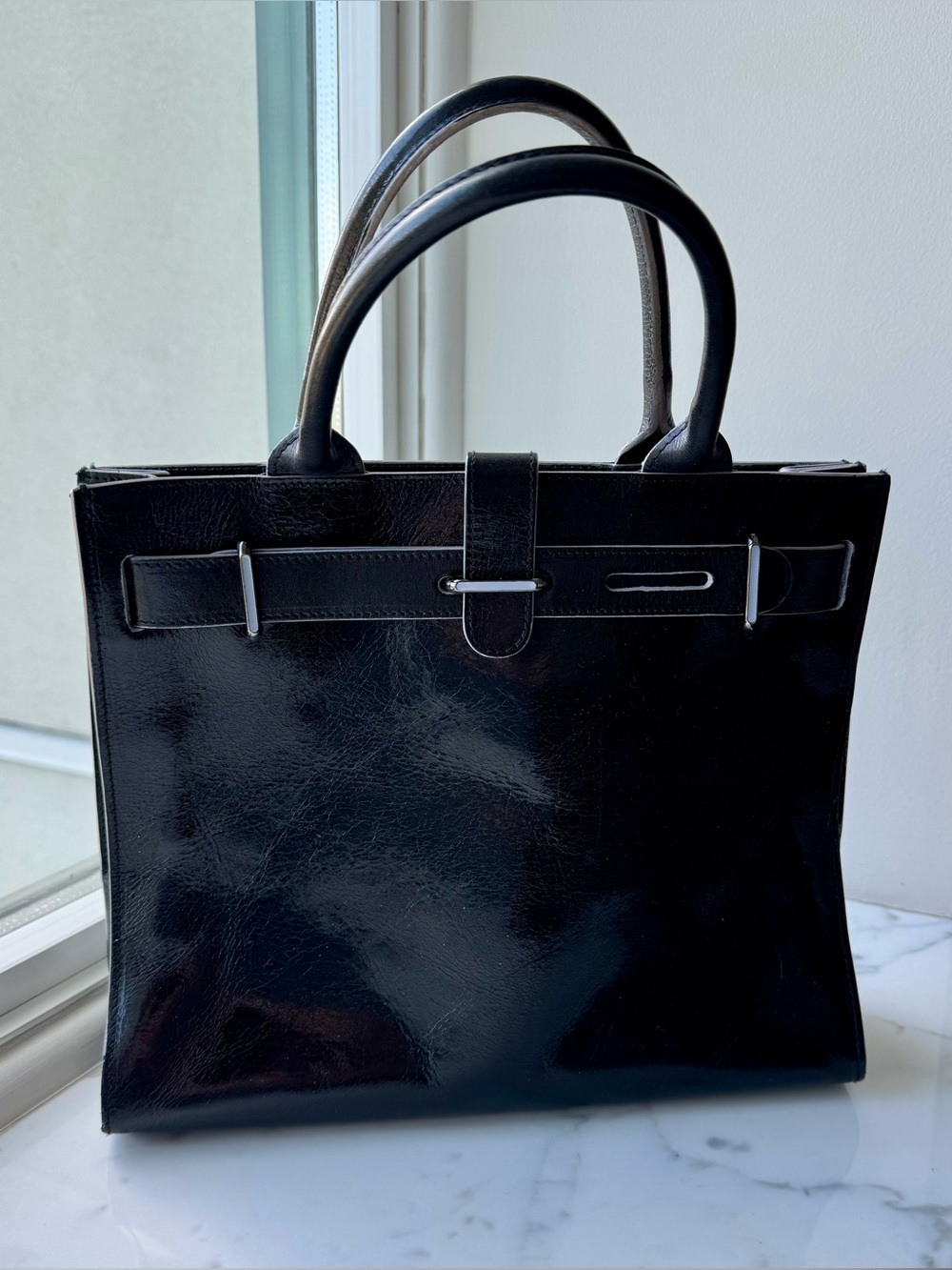 Furla Black Leather Top-Handle Handbag